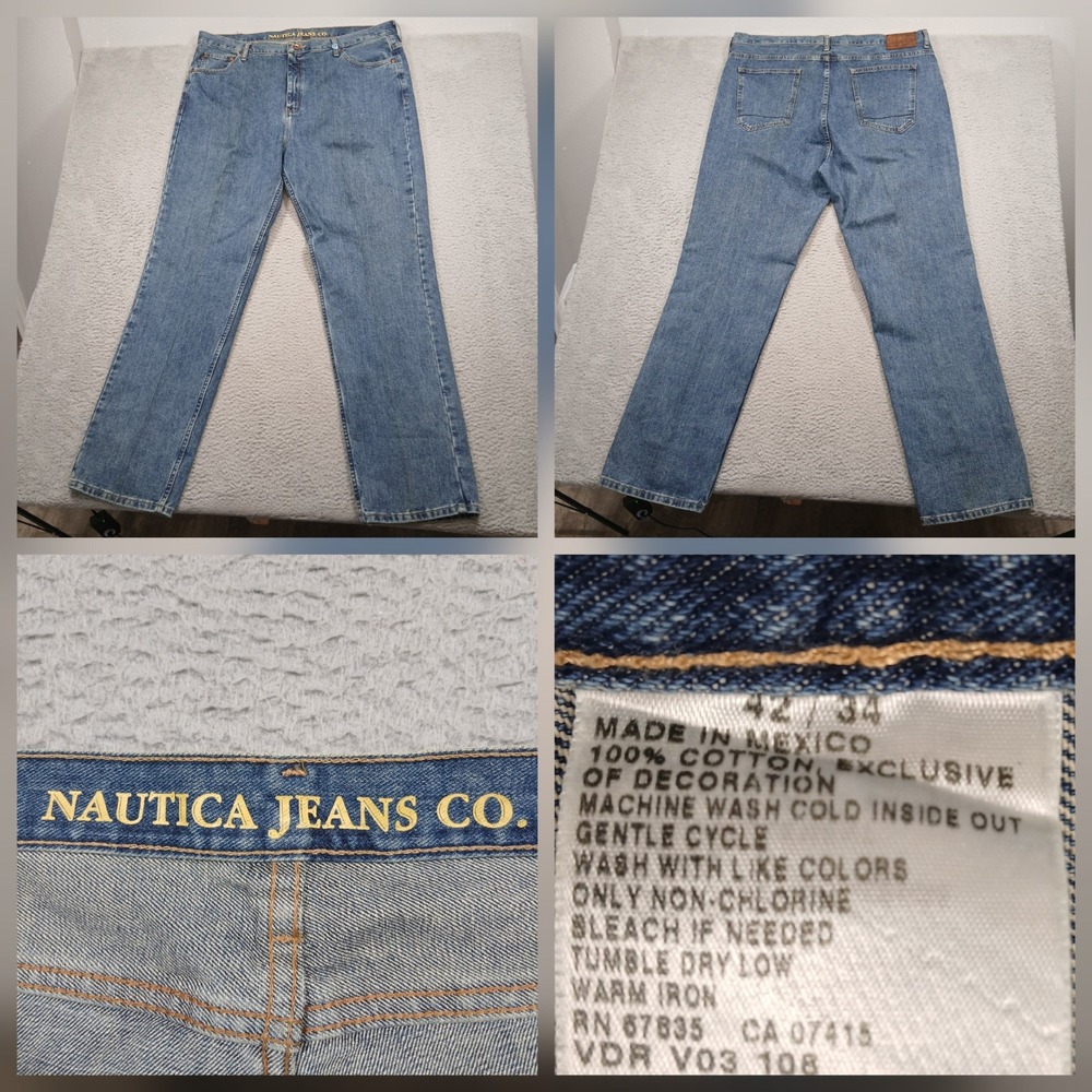 Nautica Jeans Co Men's 42x34‎ Blue Denim Straight Leg 100% Cotton
